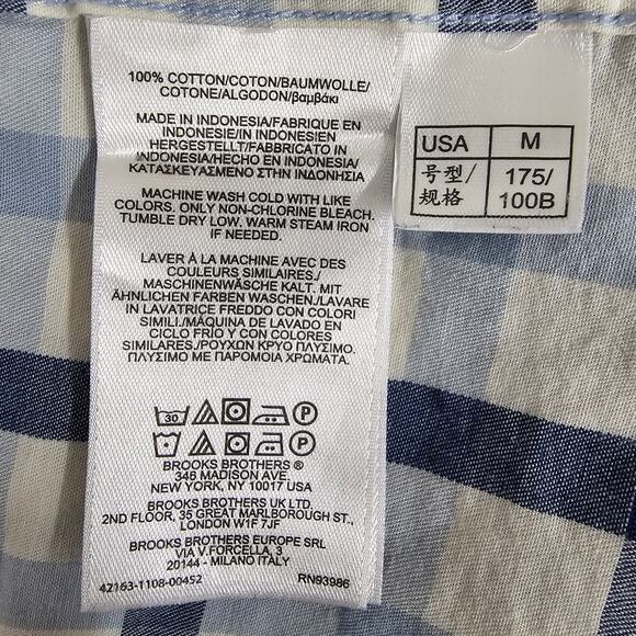 Brooks Brothers Men Shirt Milano Fit Size M Blue Navy White Plaid Button down - Picture 12 of 12